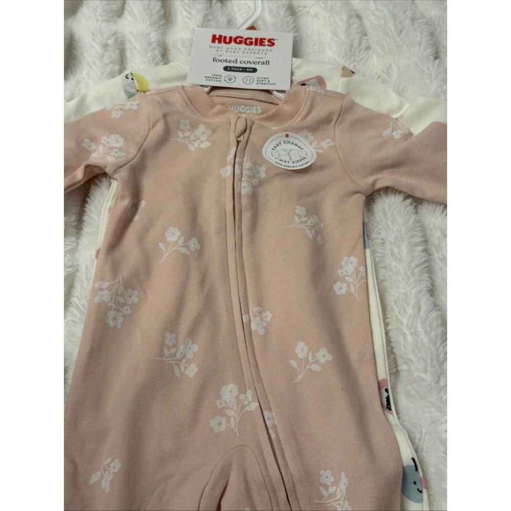 Huggies Baby Footed Coveralls 2 Pack 6M Easy Change 2 Way Zipper Organic